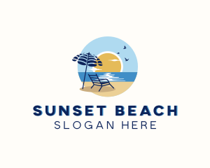 Beach Umbrella Sea Travel logo design