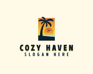 Palm Tree Beach Vacation logo design