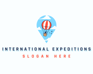 Travel Pin Hot Air Balloon logo design