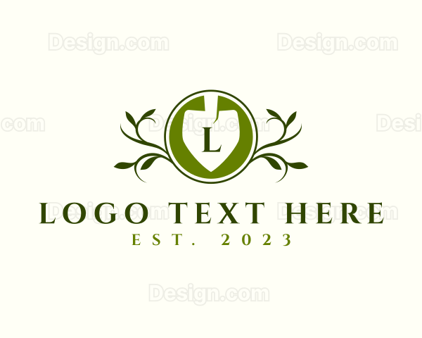 Shovel Landscaping Leaves Logo