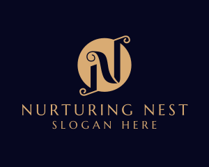 Luxury Scroll Swirl Letter N logo design