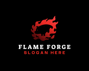 Pig Pork BBQ Flame logo design