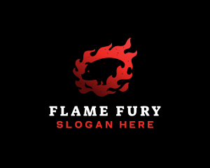 Pig Pork BBQ Flame logo design