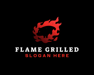 Pig Pork BBQ Flame logo design