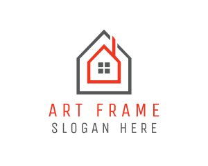 Grey Red Frame House logo design