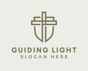 Shield Cross Preacher logo design