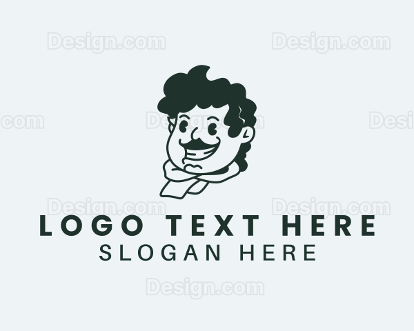 Curly Hair Mustache Man Logo