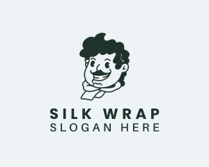 Curly Hair Mustache Man logo design