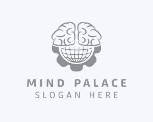 Globe Brain Cogwheel logo design