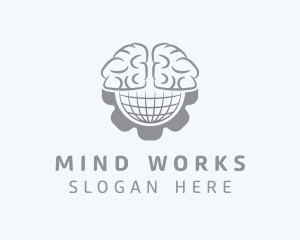 Globe Brain Cogwheel logo design