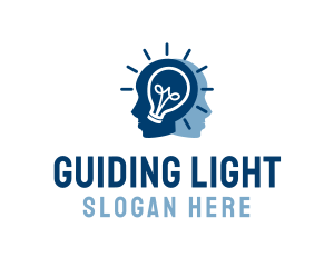 Human Head Light Bulb logo design