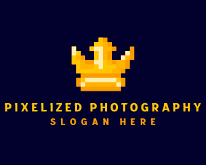 Pixelated Game Crown logo design