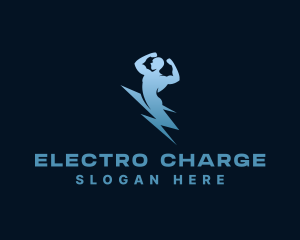 Electric Thunderbolt Strong Man logo design