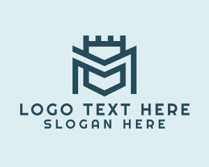 Reign - Turret Shield Tower Letter M logo design