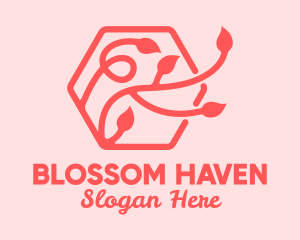 Pink Hexagon Plant Leaves logo design