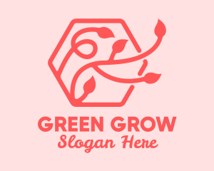 Pink Hexagon Plant Leaves logo design