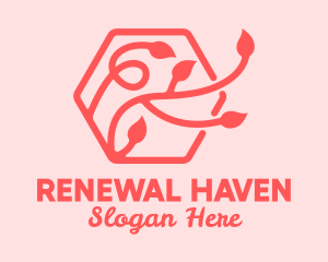 Pink Hexagon Plant Leaves logo design