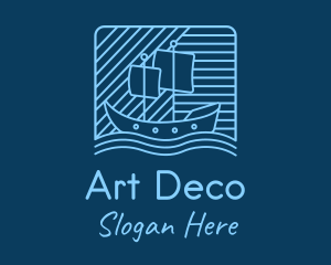 Blue Boat Line Art logo design