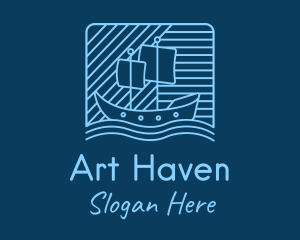 Blue Boat Line Art logo design