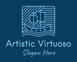 Blue Boat Line Art logo design