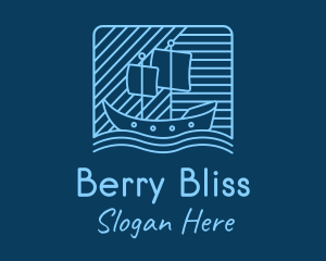 Blue Boat Line Art logo design