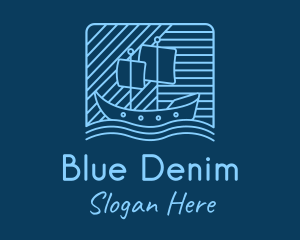 Blue Boat Line Art logo design