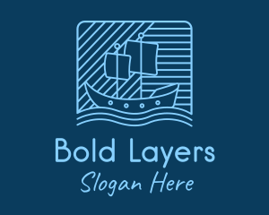 Blue Boat Line Art logo design