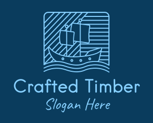 Blue Boat Line Art logo design