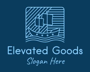 Blue Boat Line Art logo design