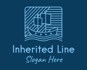 Blue Boat Line Art logo design