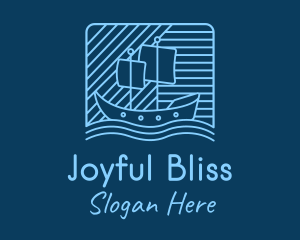 Blue Boat Line Art logo design