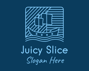 Blue Boat Line Art logo design