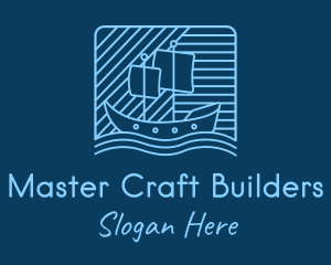 Blue Boat Line Art logo design