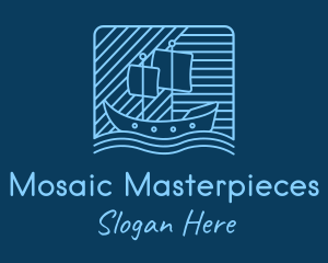 Blue Boat Line Art logo design