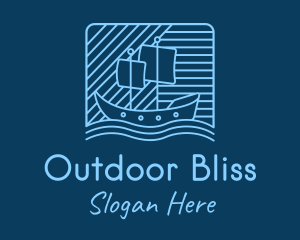 Blue Boat Line Art logo design