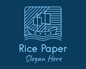 Blue Boat Line Art logo design