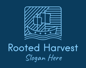 Blue Boat Line Art logo design