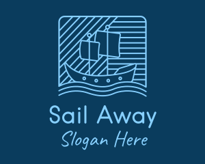 Blue Boat Line Art logo design