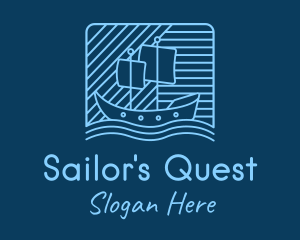 Blue Boat Line Art logo design