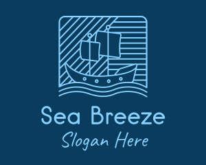 Blue Boat Line Art logo design