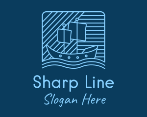 Blue Boat Line Art logo design