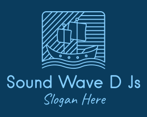 Blue Boat Line Art logo design