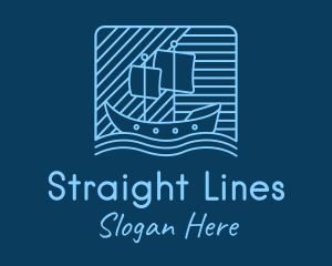 Blue Boat Line Art logo design