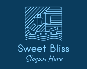 Blue Boat Line Art logo design