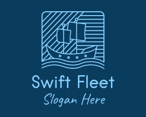 Blue Boat Line Art logo design