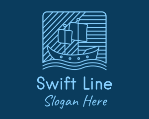 Blue Boat Line Art logo design