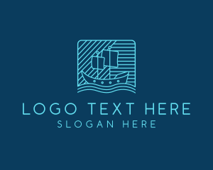 Blue Boat Line Art logo