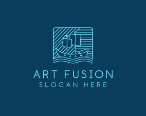 Blue Boat Line Art logo