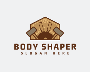 Saw Hammer Wood Tools logo design