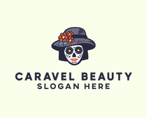 Flower Hat Skull Beauty logo design